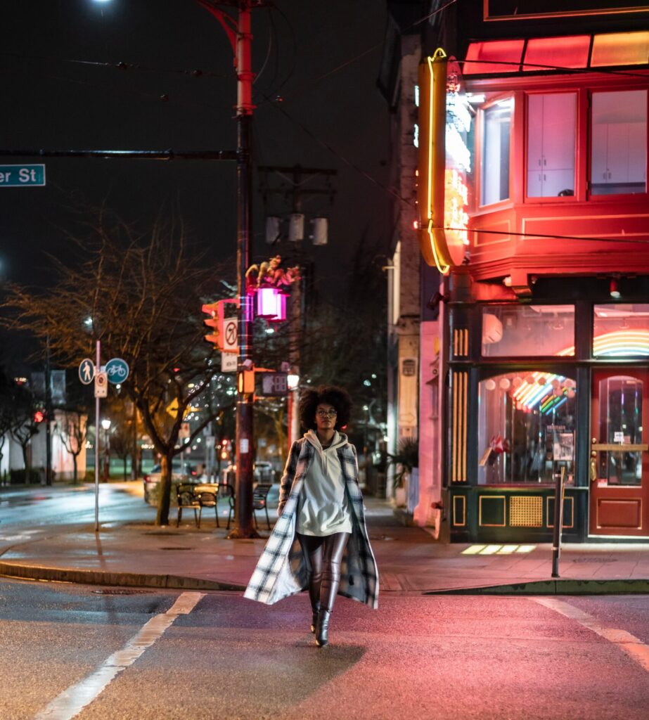 woman  walking at night