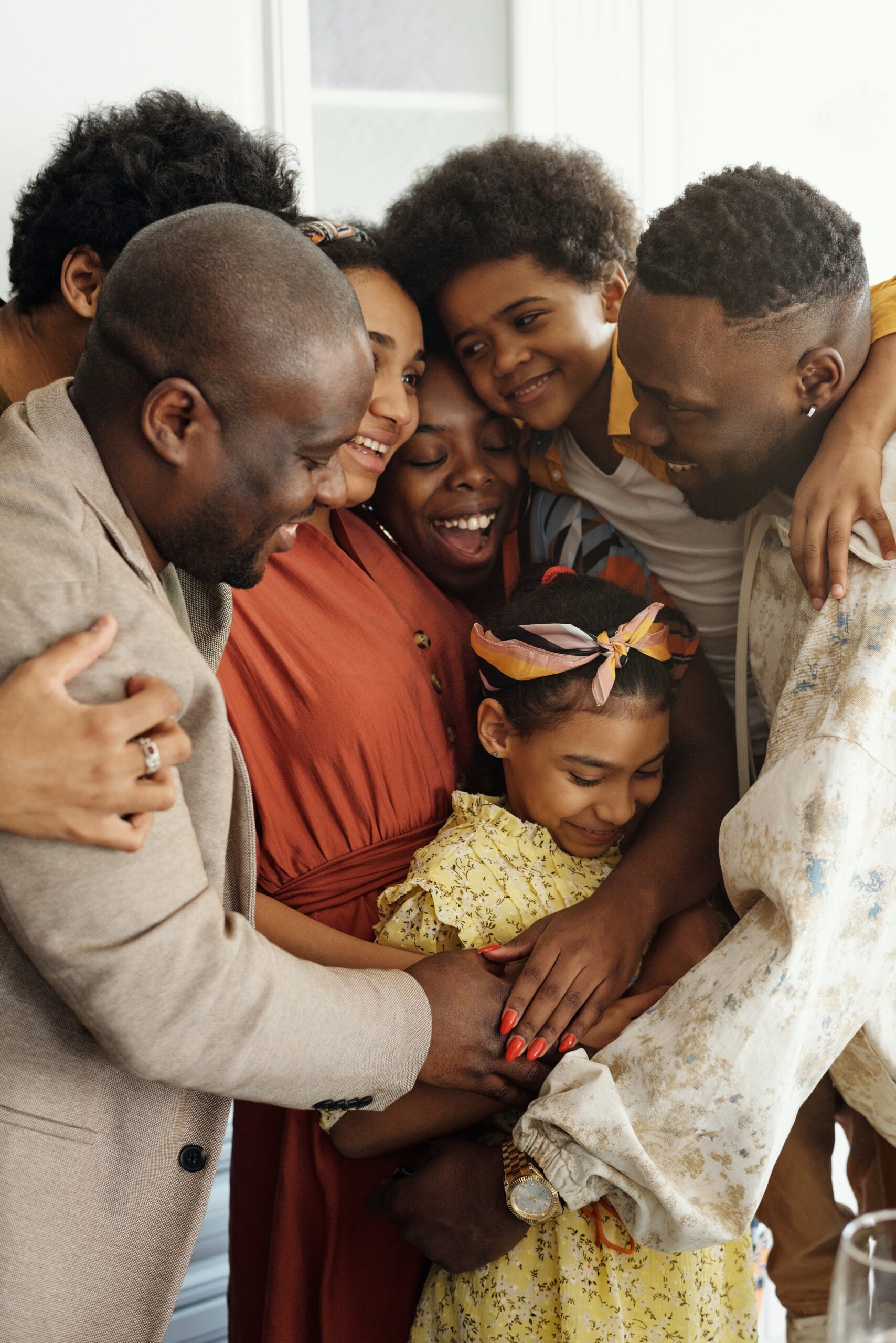 African American family embracing